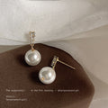 Silver Tone Clear Baguette Bar And Large White Pearl Drop Earrings view 3
