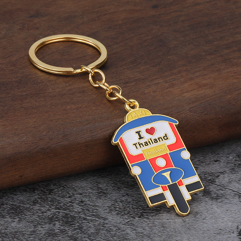 Three Wheel Motorcycle Metal Keychain, Tuk Tuk Model Pendant
