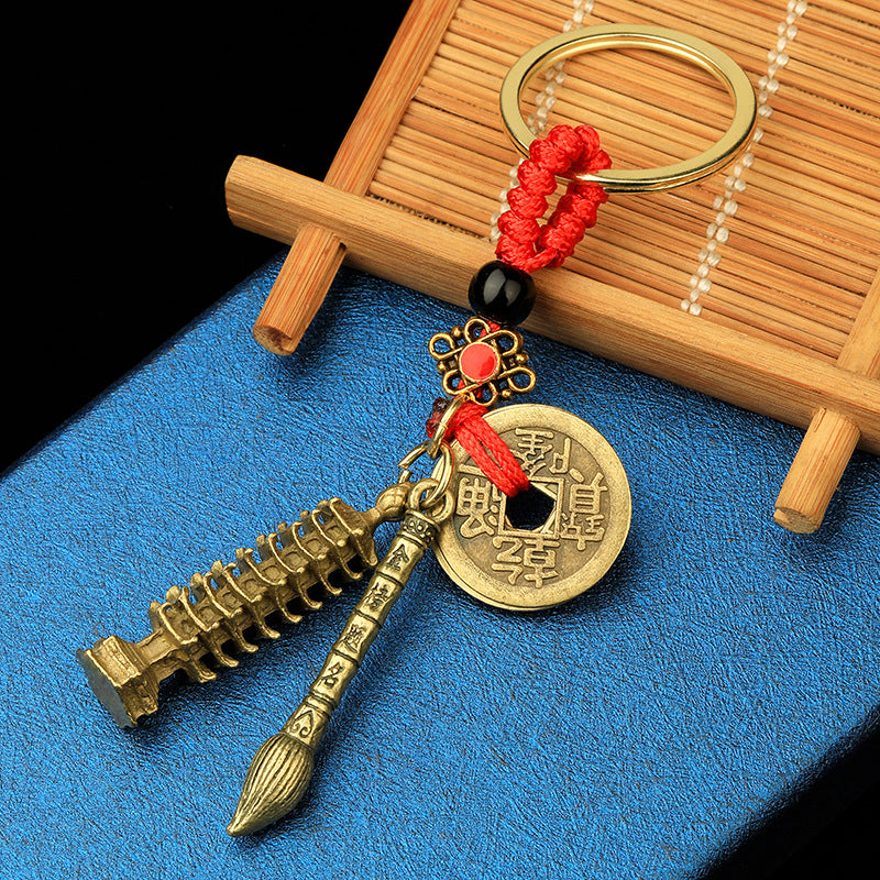 Wenchang Pagoda and Scholar Pen Alloy Keychain Gift Pendant