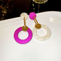 Asymmetric Pink and Ivory Open Circle Drop Earrings view 2
