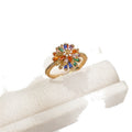 Gold Multicolor Baguette Flower Open Ring Crystal Band view 5
