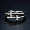 Double Band Open T-Bar Pave Crystal Ring Two Tones Sizes 6-10 view 2