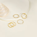 Gold Five Piece Thin Stacking Ring Set Pearl Wave Twists view 2