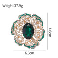 Green Aqua Gold Tone Flower Openwork Crystal Metal Brooch Pin view 2