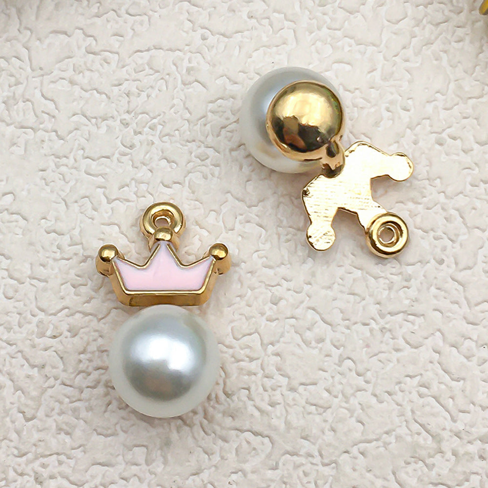 Enamel Zinc Alloy Pearl Crown Charm Pendant for DIY Necklace Keychain Jewelry Making