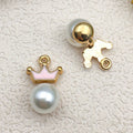 Enamel Zinc Alloy Pearl Crown Charm Pendant for DIY Necklace Keychain Jewelry Making