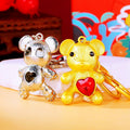 Heart Gem Teddy Bear Keychains in Gold and Silver Tone Finishes view 3
