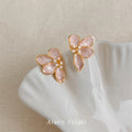 Soft Pink Enamel Three Petal Flower Crystal Stud Earrings view 4