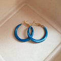 Blue Marbled Resin Hoop Earrings Four Styles With Decorative Metal Accents view 2