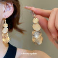 Layered Sequin Disc Drop Earrings in Gold and Silver Tones view 1