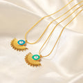 Gold Evil Eye Fan Pendant Snake Chain Necklace Enamel view 3