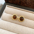 Gold Tone Brown Stone Stud Earrings in Thirty Assorted Designs view 9