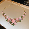 Rose Flower Rhinestone Earrings And Necklace Color Styles view 12