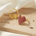 Gold Pixel Heart Pave Open Rings Clear Or Magenta Stones view 4