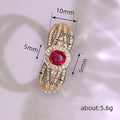 Gold Red Oval Halo Cross Band Finger Ring Sizes 6-10 view 4