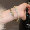 Gold Crystal Tennis and Triple Bangle Bracelet Set view 3