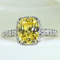 Yellow Cushion Solitaire Halo Ring In Polished Silver Tone view 4