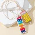Beaded Yellow Pencil And Teacher Word Charm Pendant Necklace view 2