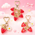 Resin Strawberry Charm Keychain with Enamel Daisy Accent view 1