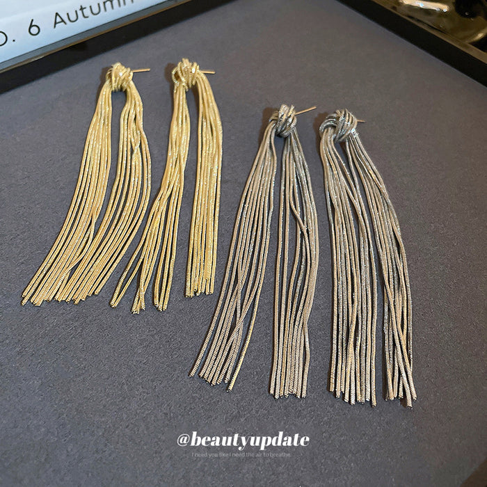 Long Multi Chain Tassel Earrings in Gold and Silver Tone