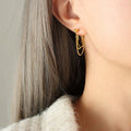 Double Layer Paperclip Chain Drop Stud Earrings Gold Steel view 7