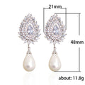 Pearl Teardrop Crystal Bridal Drop Earrings With Clear Stone Accents view 5