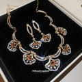Gold Fan Pendant Necklace Drop Earrings Champagne Crystals view 3