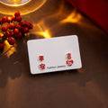 Red Chinese Character Stud Earrings Four Piece Assortment view 3