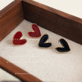 Gold Rim Enamel Heart Stud Earrings Wine Red Black view 1
