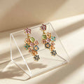 Colorful Painted Flower Cascade Gold Tone Stud Earrings view 4