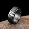 Greek Key Spinner Band Ring Black Steel Metal Alloy view 1