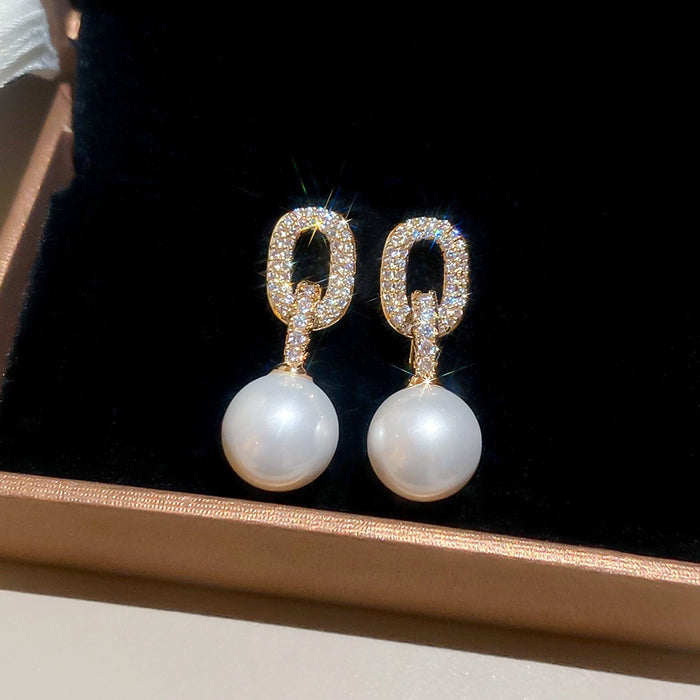 Oval Crystal Pearl Drop Earrings in Two Colors With Gold-Tone And Silver-Tone Settings