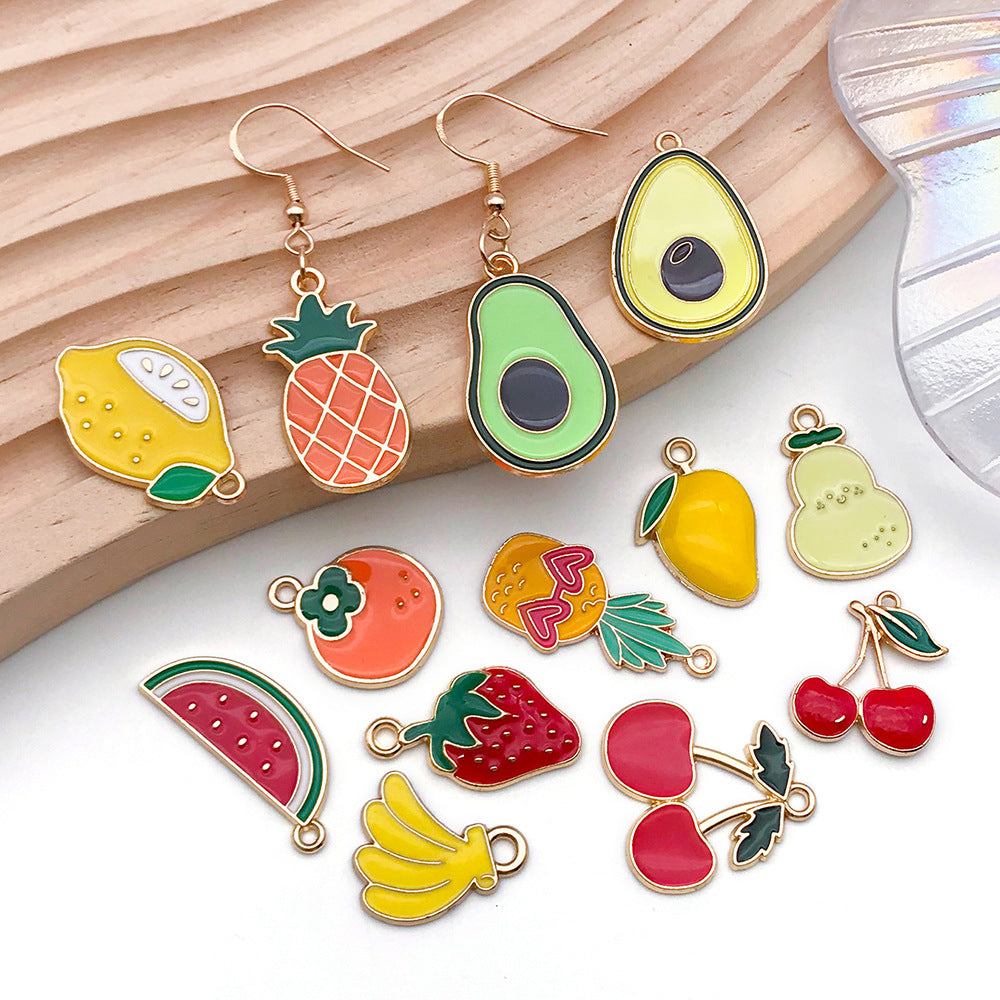 Enamel Zinc Alloy Pineapple Strawberry Cherry Apple Watermelon Charm Pendant for DIY Jewelry