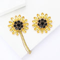 Yellow Crystal Sunflower Brooch With Faceted Crystals And Polished Metal Details view 3