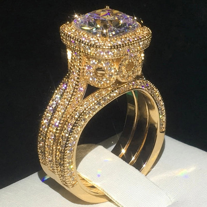 Gold Tone Cushion Crystal Halo Multi Band Full Pave Ring Sizes 6-10