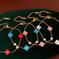 Gold Cable Chain Enamel Flower Bracelet Four Colorways view 4