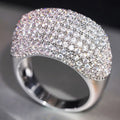 White Gold Tone Full Pave Dome Finger Ring Clear CZ Sizes 6-10 view 2