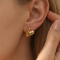 Hammered Heart Stud Earrings Gold Or Steel Stainless Steel view 3