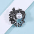 Black Floral Leaf Brooch with Faux Pearl Center Decorative Lapel Pin view 4
