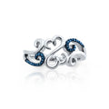 Silver Tone Openwork Scroll Heart Ring With Dark Blue Stones view 2