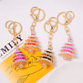 Enamel Rhinestone Christmas Tree Keychain Gold Clasp 4 Colors view 2