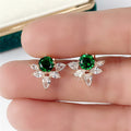 Green Round Crystal and Clear Marquise Cluster Stud Earrings view 2