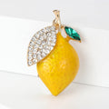 Yellow Lemon Enamel Brooch With Clear and Green Crystal Leaves view 1
