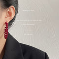 Wine Red Velvet Wavy Coil Large Hoop Earrings Pair view 3