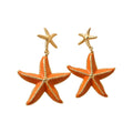 Enamel Starfish Drop Stud Earrings with Polished Metal Tone Details view 5
