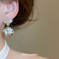Gold Tone Butterfly Floral Ball Drop Earrings With Polished Metal Details view 4
