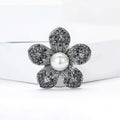Five Petal Dark Crystal Flower Brooch With White Pearl view 2