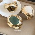 Gold Wide Open Cuff Bracelet Oval Stone Three Colors view 4