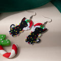 Festive Black Cat Santa Hat Holiday Novelty Hook Earrings view 4