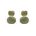 Gold Tone Square Top And Green Oval Shell Stud Earrings view 5